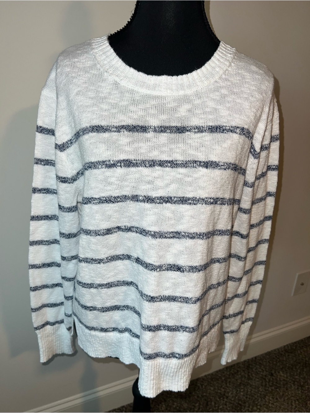 J. Crew Striped Crewneck Beach Sweater Navy and White